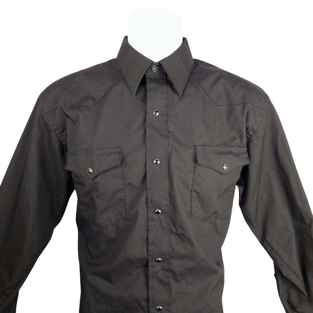 Wrangler Cowboy Cut Western Shirt Mens 16x33 Black Pearl Snap Long Tail 71105BK